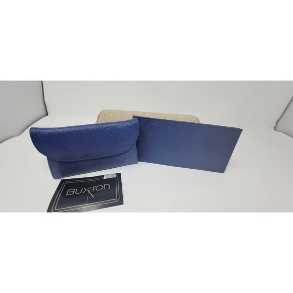 Buxton Wallet and Check Book Cover Soft Gems Nappa Cowhide Leather NOS Blue vtg - Picture 2 of 8
